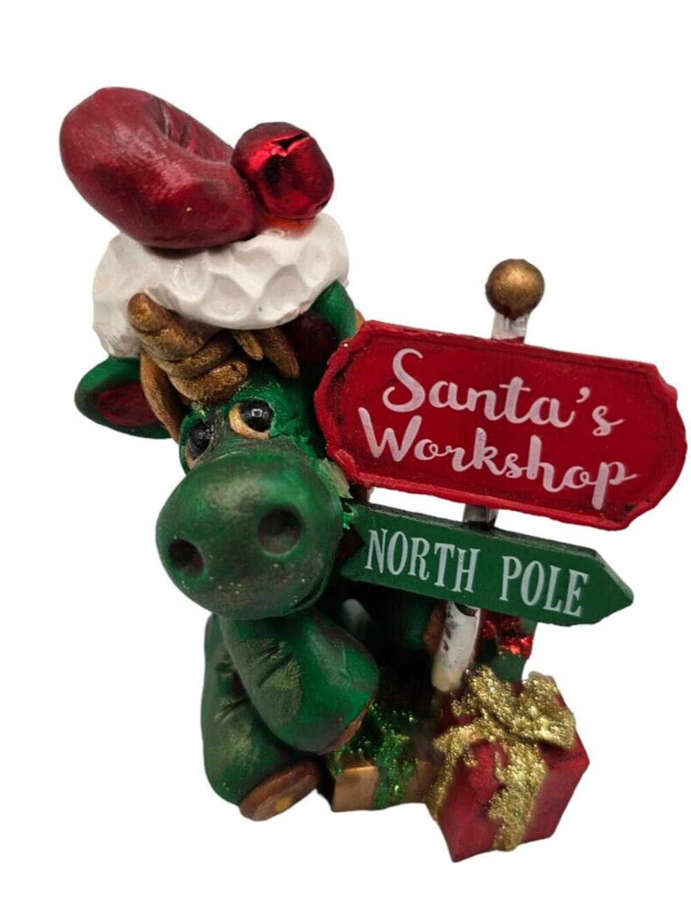 Custom OOAK Clay Unicorn Figurine Signed Whimsical Christmas Santas Workshop